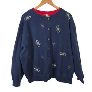 Vintage Extra Shenanigans‎ Womens 2X Christmas Cardigan Sweatshirt Navy